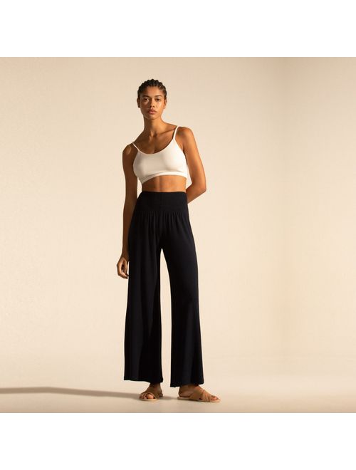 Calça Pantalona Moletom Bambu Lastex Deva - Preta