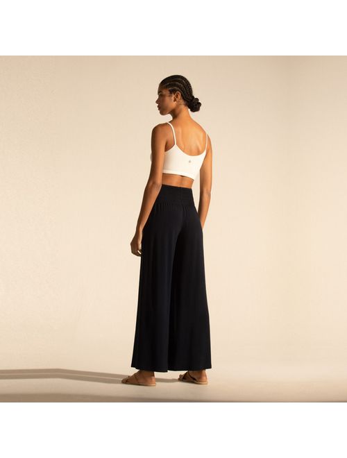 Calça Pantalona Moletom Bambu Lastex Deva - Preta