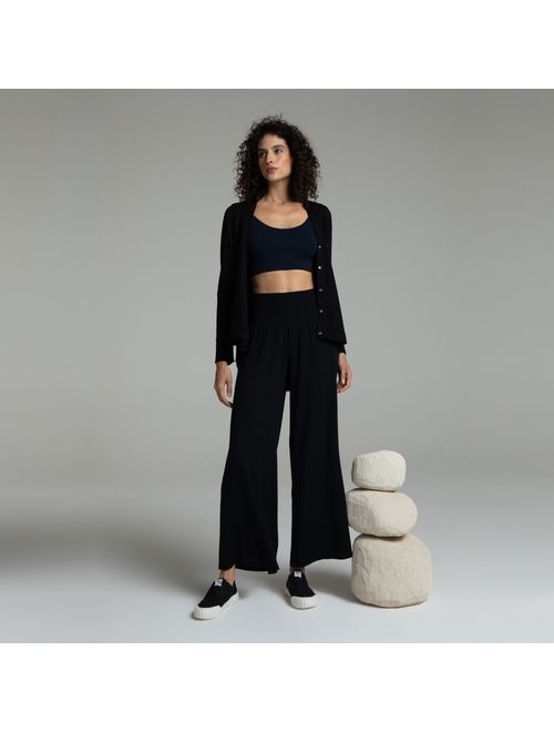 Calça Pantalona Moletom Bambu Lastex Deva - Azul Marinho