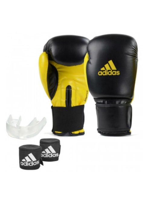 Kit Luva de Boxe Adidas Power 100 Unissex - Preta/Amarela
