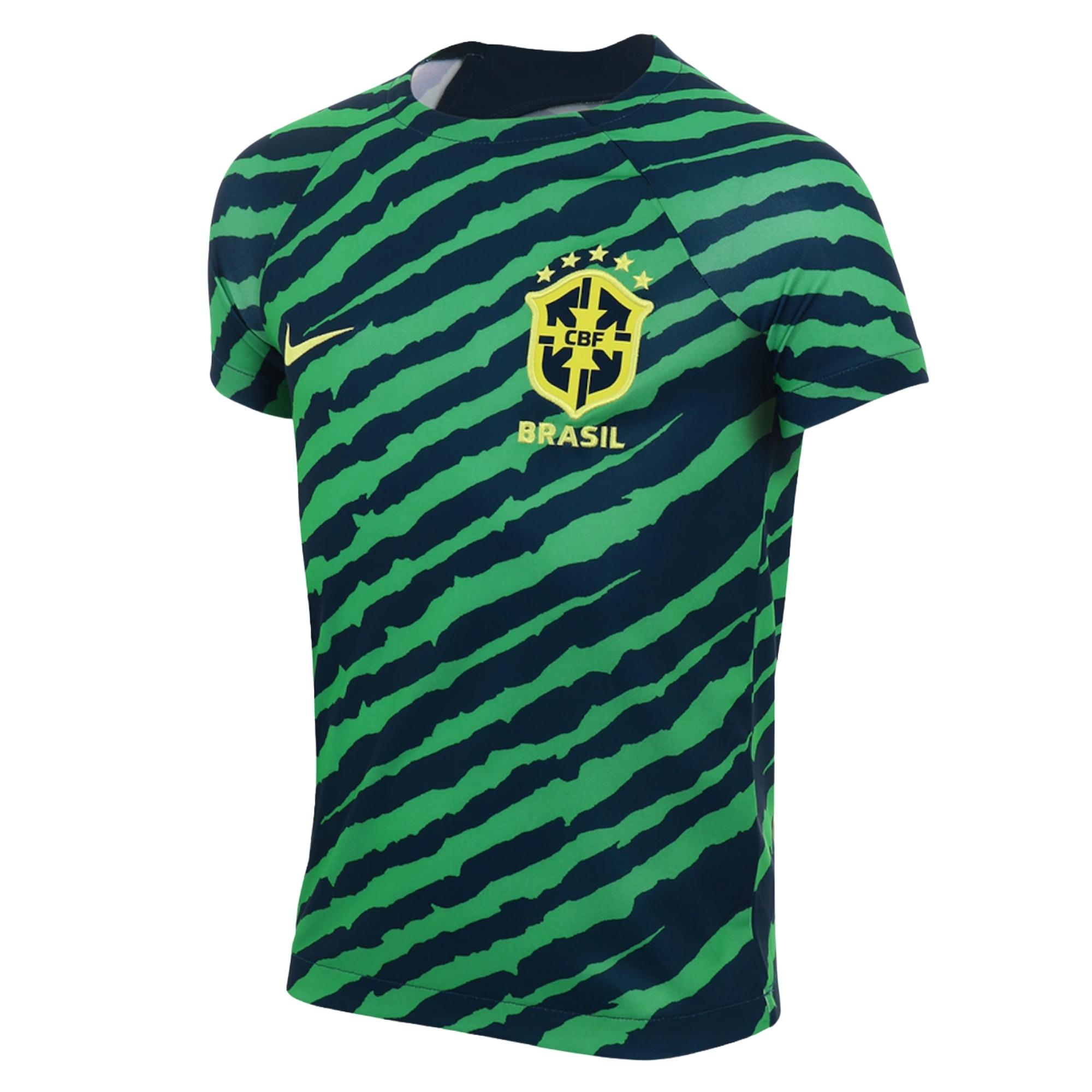 Camisa Brasil CBF Nike Pré Jogo Infantil - Azul Marinho/Verde