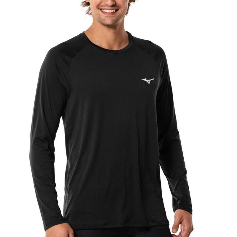 Camiseta Mizuno Manga Longa Pro Uv Masculina - Preta