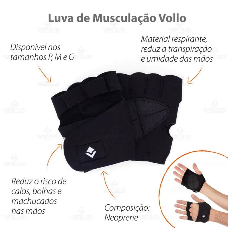 Luva De Musculação M Vollo Unissex - Preta