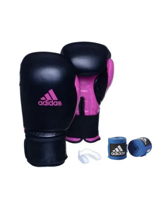 Kit Luva de Boxe Adidas Power 100 Unissex - Preta/Pink