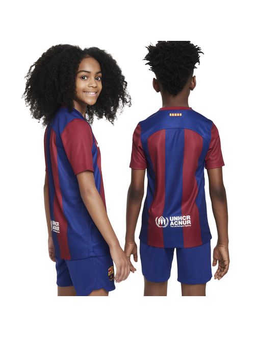 Camisa Barcelona I 23/24 Nike Stadium Infantil - Azul/Vermelha