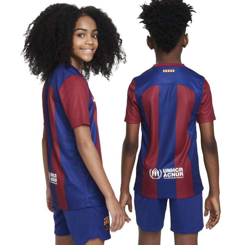 Camisa-Barcelona-23-24-Nike-Stadium-Home-Infantil---Azul-Vermelha