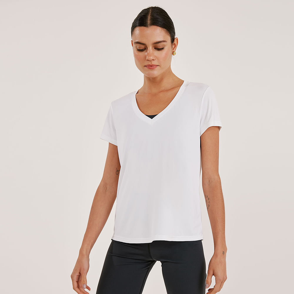Camiseta Decote V Dry Uv Palma - Branca