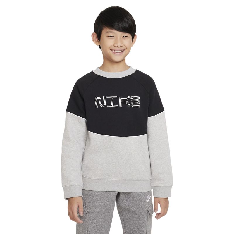 Camiseta-Manga-Longa-Nike-Sportswear-Fleece-Infantil---Cinza-Preta