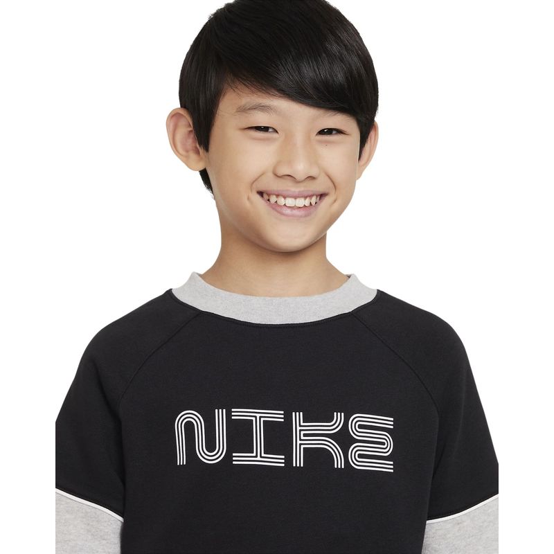 Camiseta-Manga-Longa-Nike-Sportswear-Fleece-Infantil---Cinza-Preta
