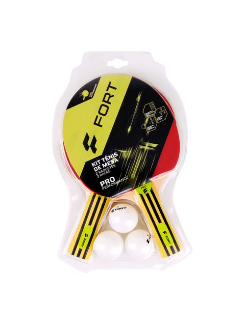 Kit Raquete Tênis de Mesa Fort Pro Unissex - Preta/Vermelha