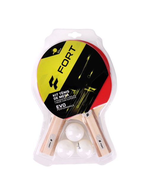 Kit Raquete Tênis de Mesa Fort Evo Unissex - Preta/Vermelha
