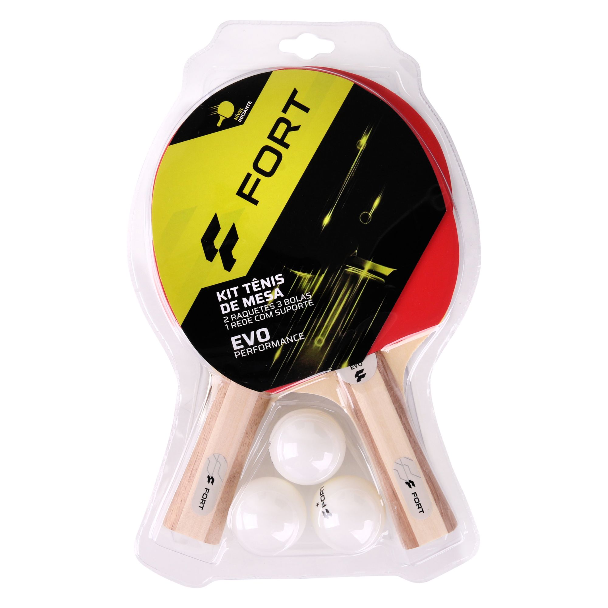 Kit Raquete Tênis de Mesa Fort Evo Unissex - Preta/Vermelha