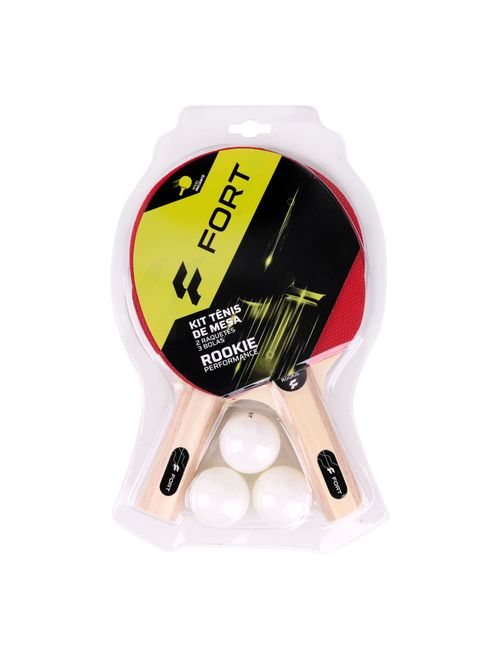 Kit Raquete Tênis de Mesa Fort Rookie Unissex - Preta/Vermelha