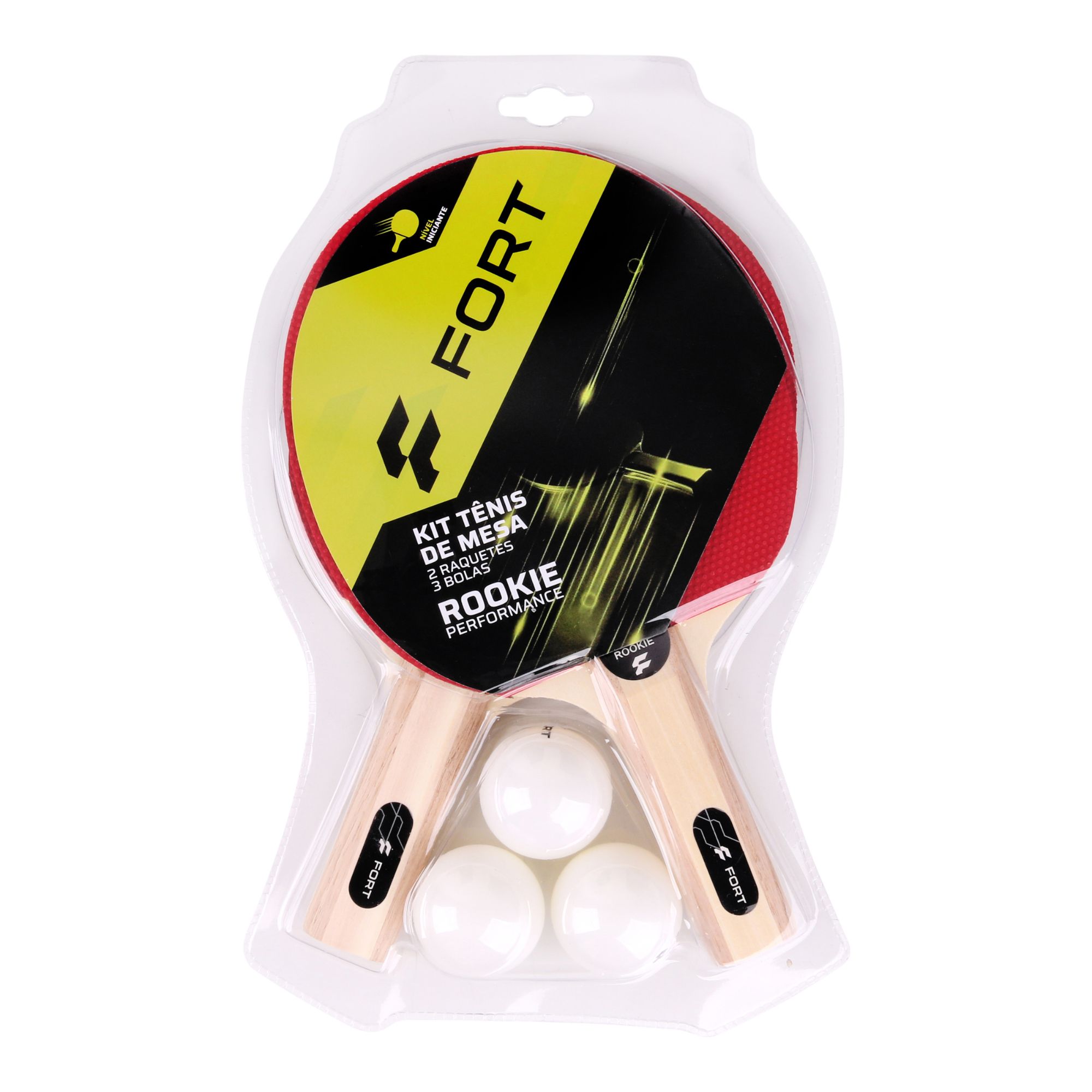 Kit Raquete Tênis de Mesa Fort Rookie Unissex - Preta/Vermelha