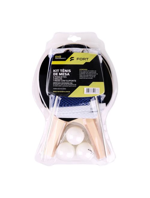 Kit Raquete Tênis de Mesa Fort Evo Unissex - Preta/Vermelha