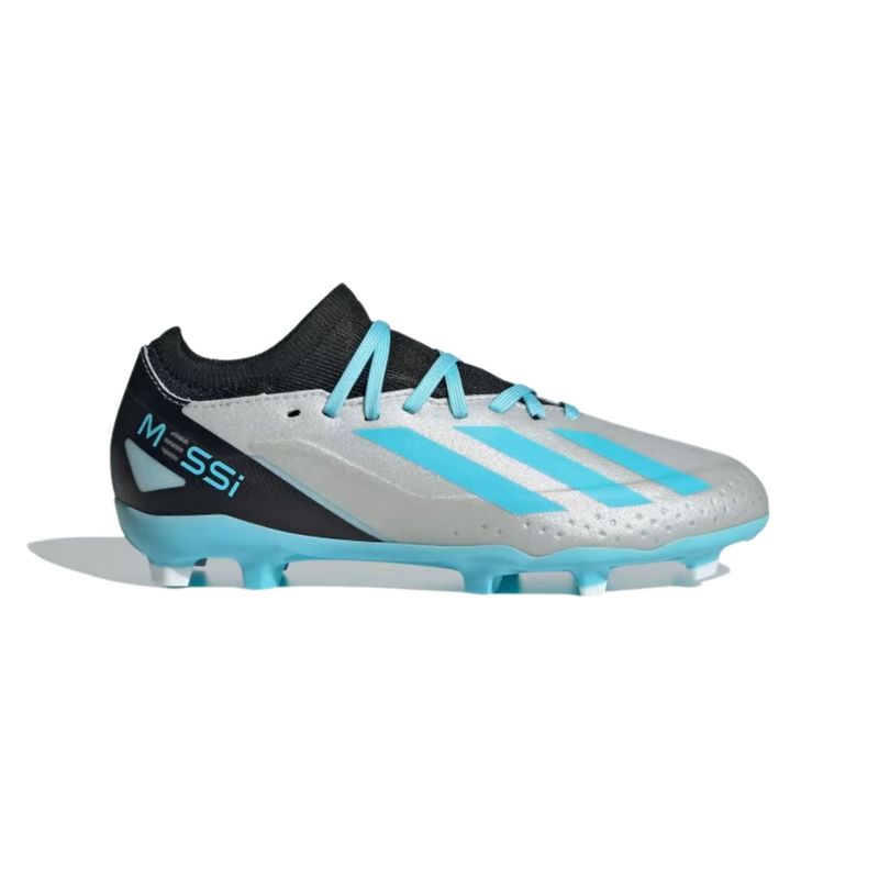 Chuteira-Campo-Adidas-Messi.-3-X-Crazyfast-Infantil---Prata-Metalica-Azul