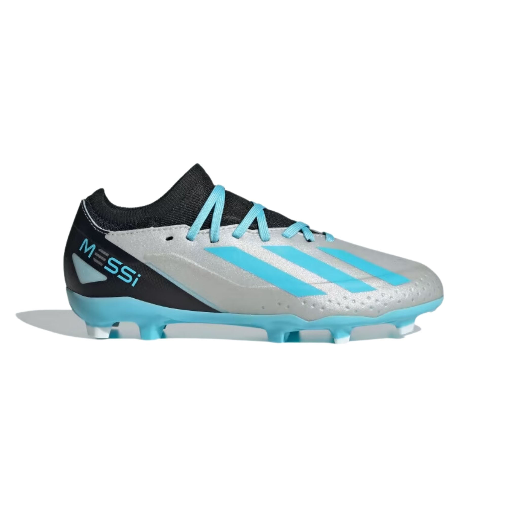 Chuteira Campo Adidas Messi. 3 X Crazyfast Infantil - Prata Metálica/Azul