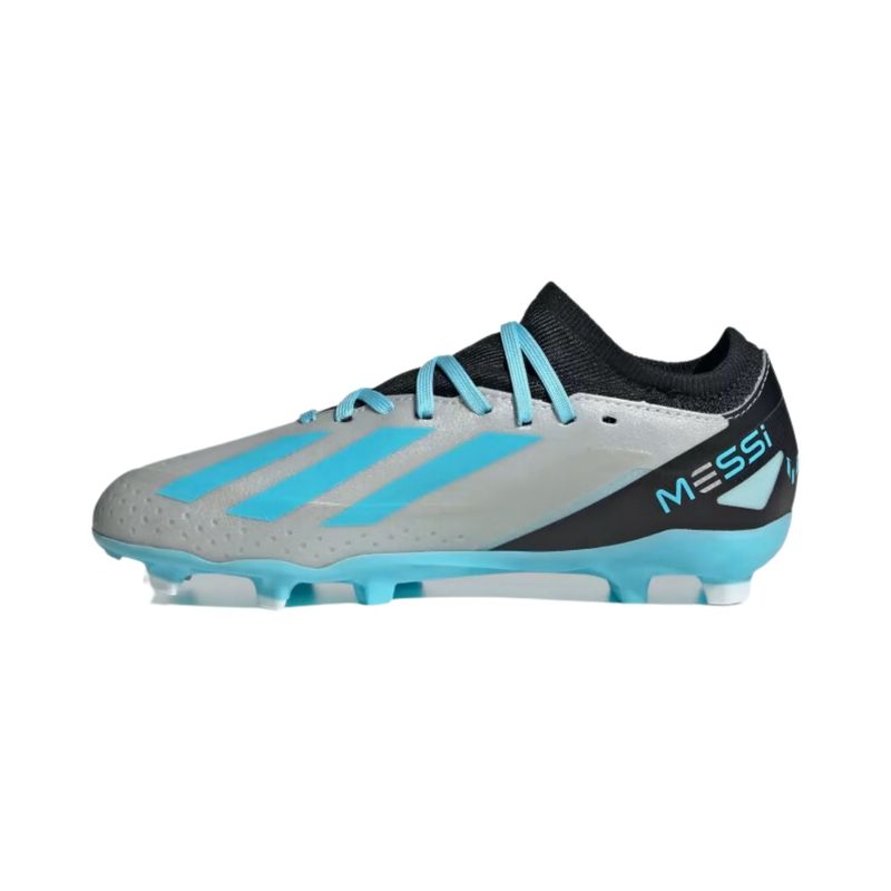 Chuteira-Campo-Adidas-Messi.-3-X-Crazyfast-Infantil---Prata-Metalica-Azul