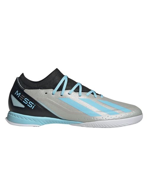 Chuteira Futsal Adidas Messi. 3 X Crazyfast Masculina - Prata Metálica/Azul