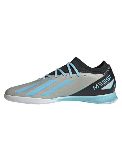 Chuteira Futsal Adidas Messi. 3 X Crazyfast Masculina - Prata Metálica/Azul