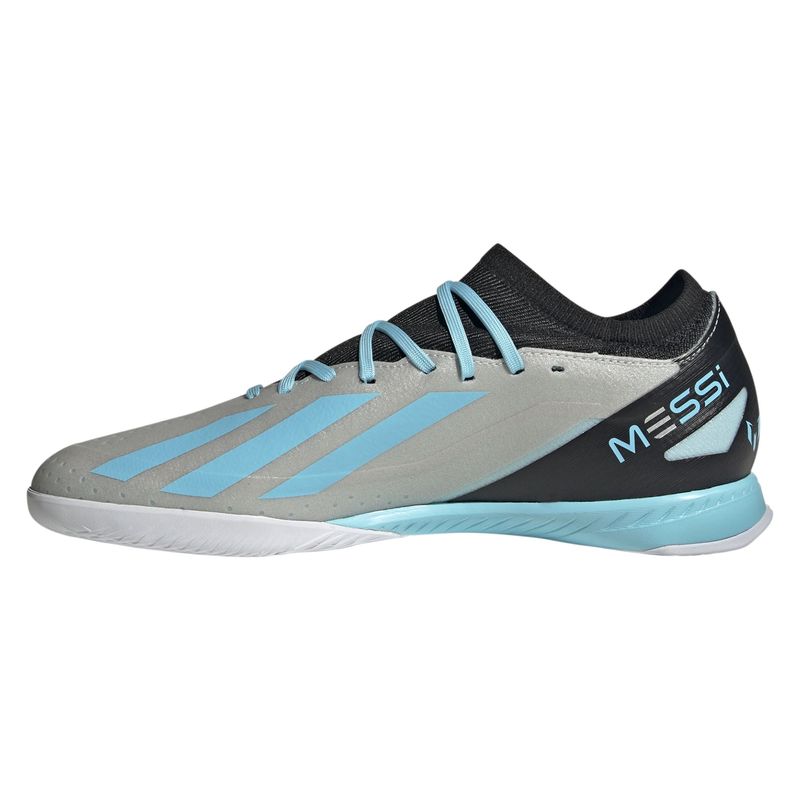 Chuteira Futsal Adidas Messi. 3 X Crazyfast Masculina - Prata Metálica/Azul