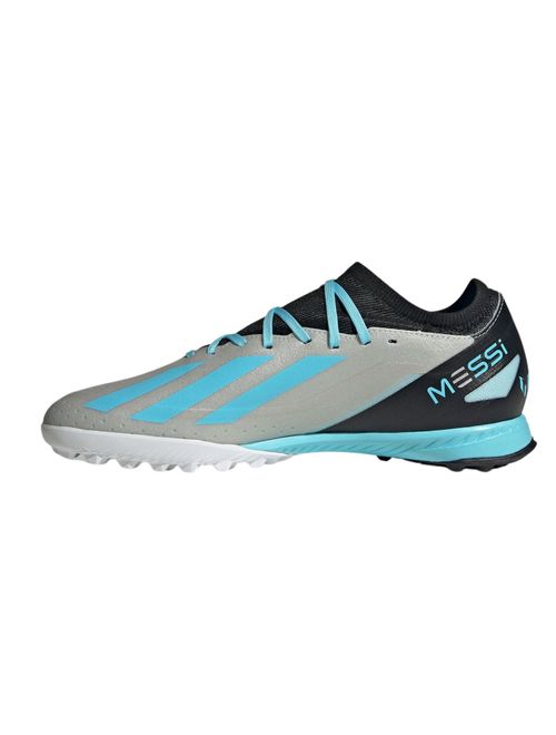 Chuteira Society Adidas Messi. 3 X Crazyfast Masculina - Prata Metálica/Azul