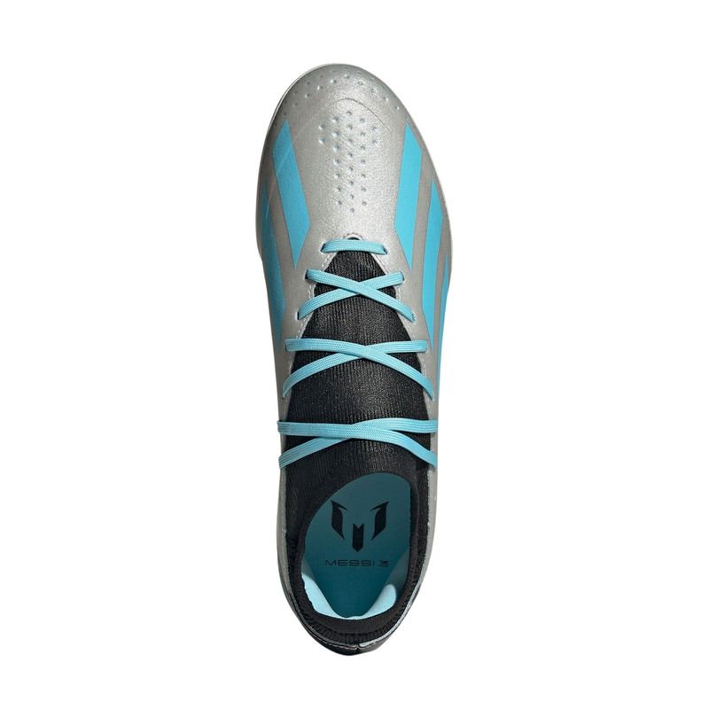 Chuteira-Society-Adidas-Messi.-3-X-Crazyfast-Masculina---Prata-Metalica-Azul
