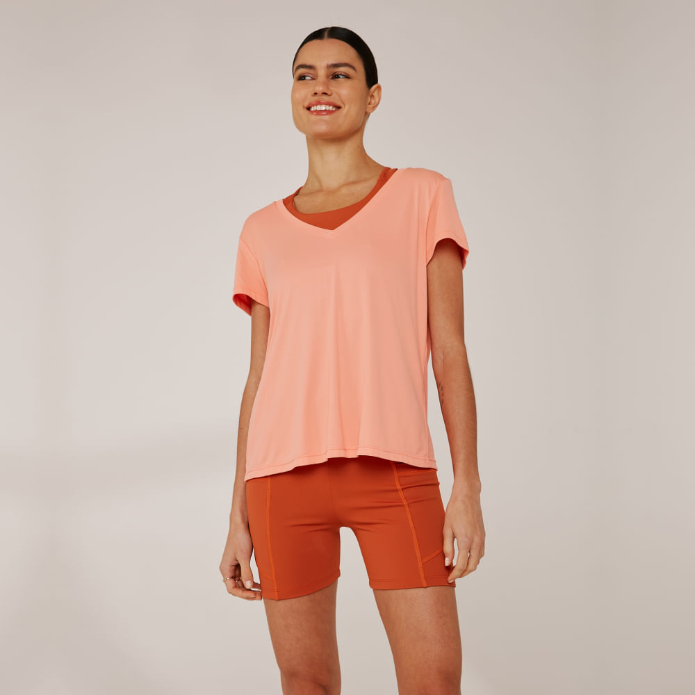 Camiseta Fitness Decote V Dry Uv Palma - Rose