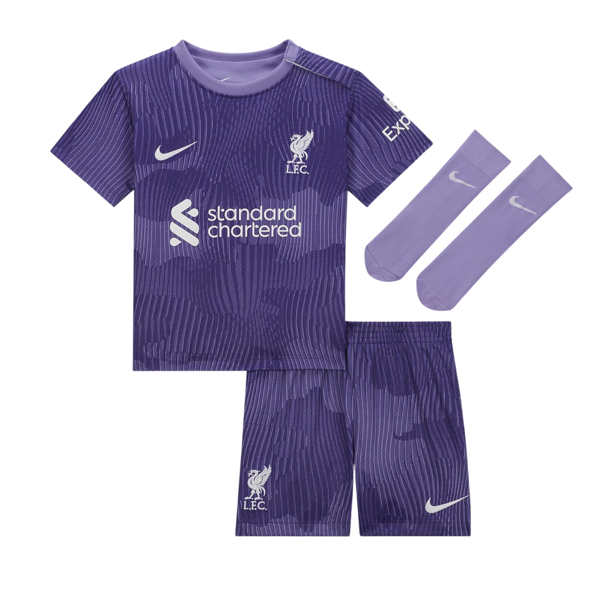 Conjunto Liverpool FC III 23/24 Nike Infantil - Roxo/Branco