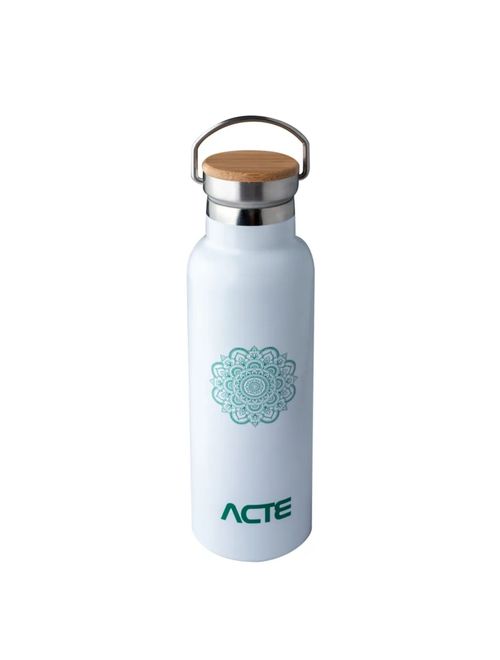 Garrafa Térmica Acte Tampa De Bambu 600Ml Unissex - Branca