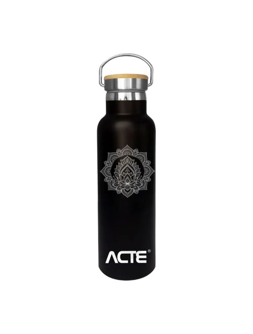Garrafa Térmica Acte Tampa De Bambu 600Ml Unissex - Preta