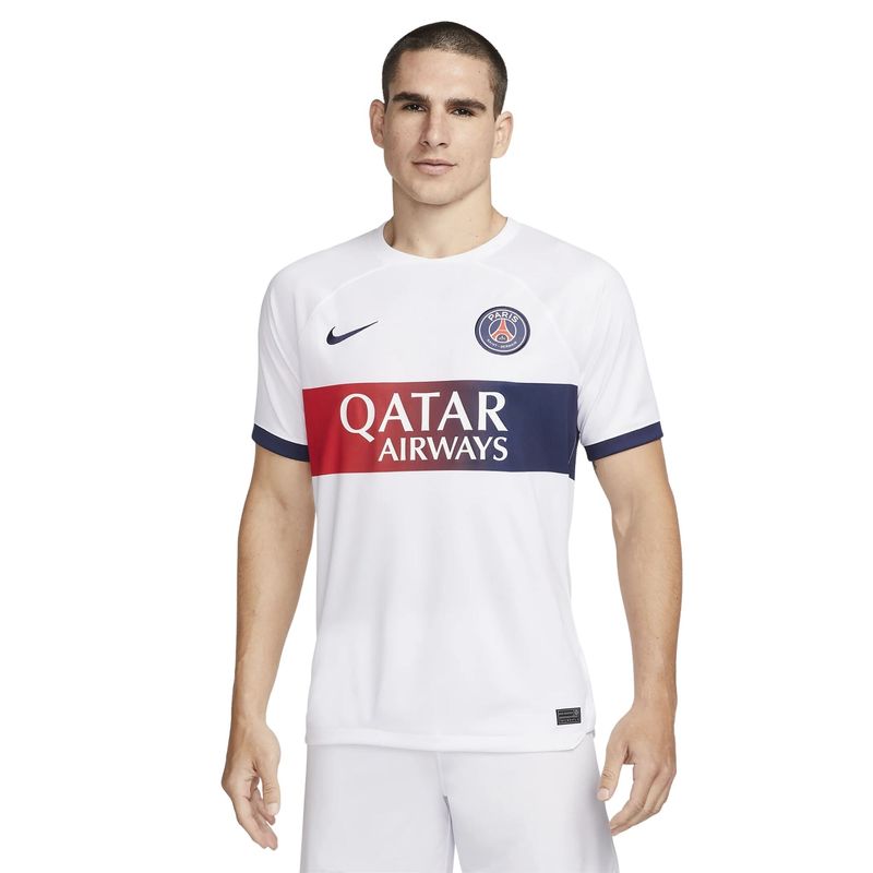Camisa Paris Saint-Germain 23/24 Nike Stadium Away Masculina - Branca/Marinho