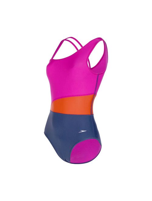 Maiô Body Speedo Assimétrico Recorte Feminino - Rosa/Multicolor