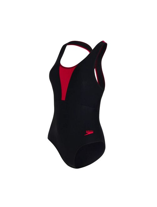Maiô Speedo X Classic Recorte Feminino - Preto/Vermelho