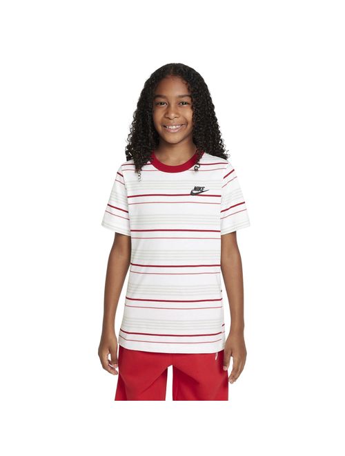 Camiseta Nike Club Stripe Infantil - Branca/Vermelha