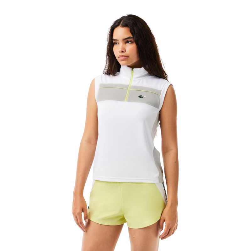 Regata Polo Lacoste Piqué De Ripstop Col Bord-Cotes Feminina - Branca/Cinza
