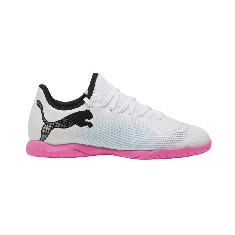 Chuteira Futsal Puma Future 7 Play Infantil - Branca/Rosa