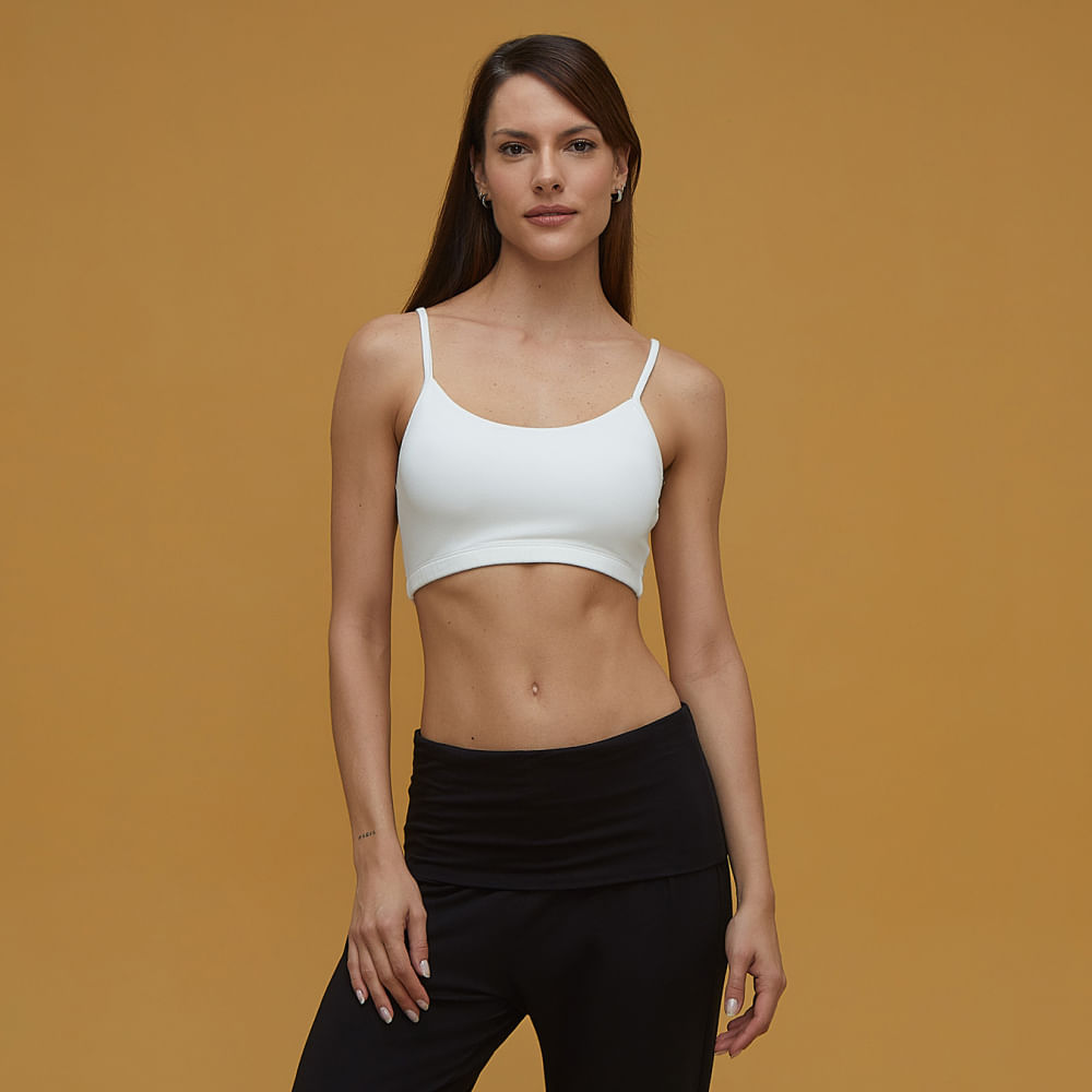 Top Yoga Alça Fina Moletom Bambu - Off White
