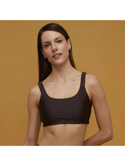 Top Fitness Decote U Barra - Marrom
