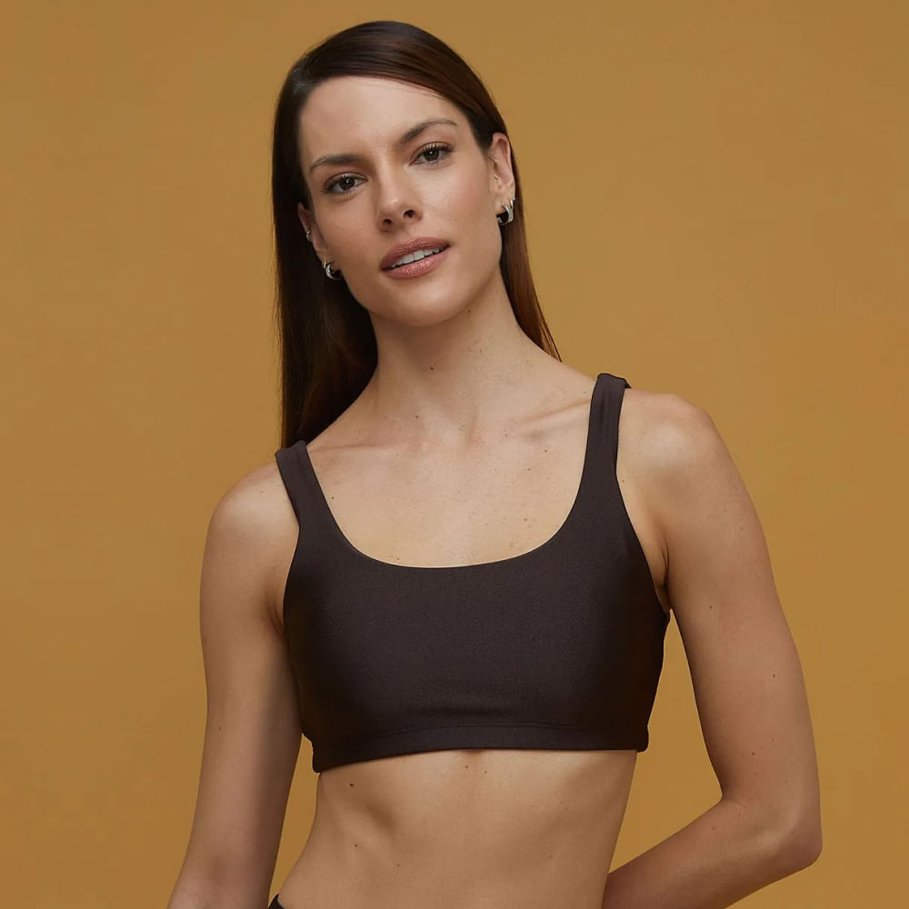 Top Fitness Decote U Barra - Marrom