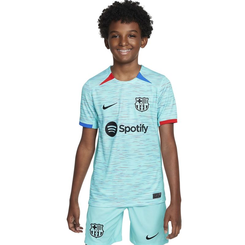 Camisa Barcelona III 23/24 Nike Stadium Infantil - Azul/Preto