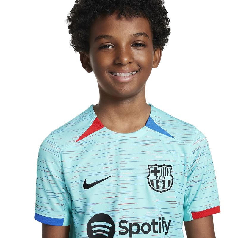 Camisa Barcelona III 23/24 Nike Stadium Infantil - Azul/Preto