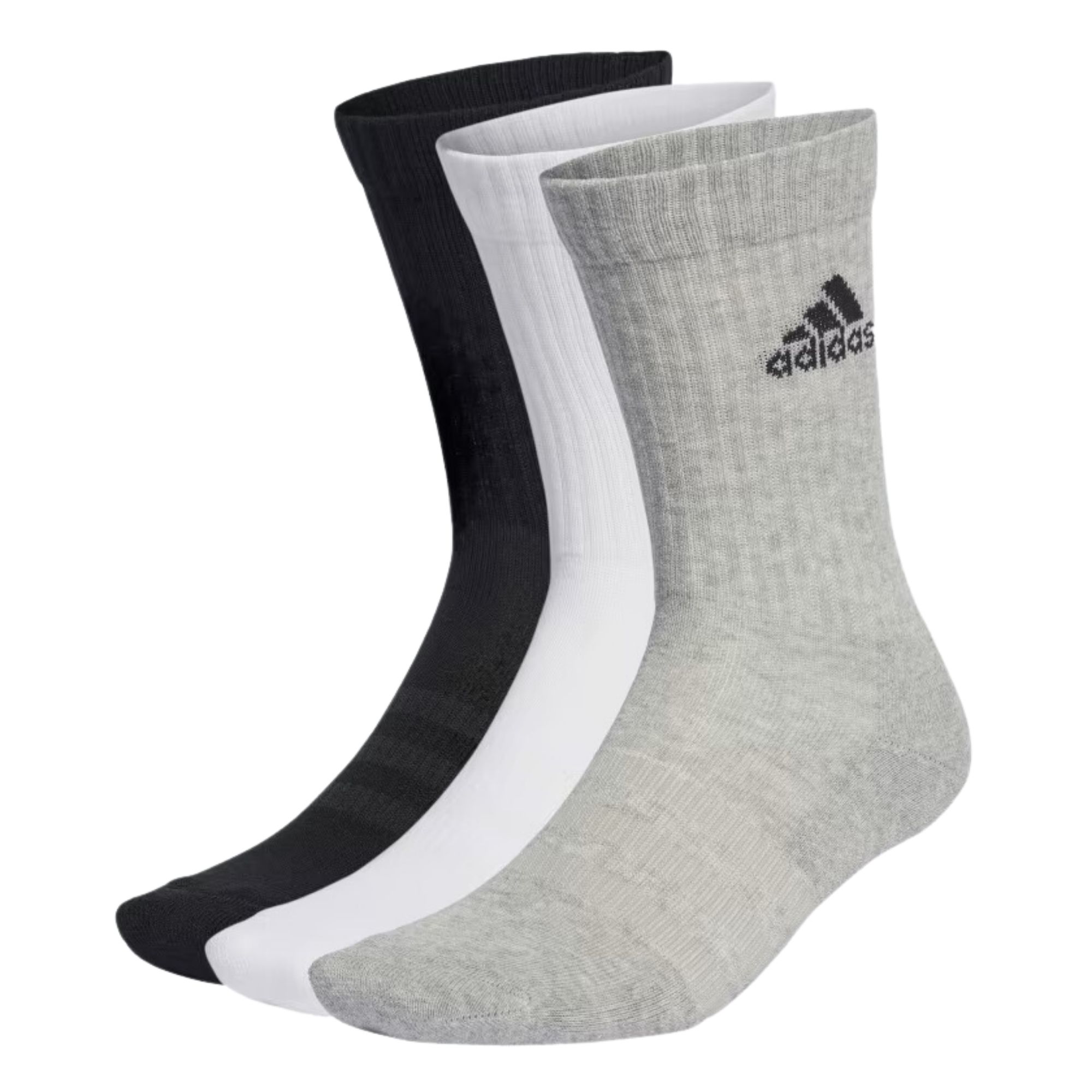Kit Meias Adidas Cano Alto 3 Pares Unissex - Preta/Branca/Cinza