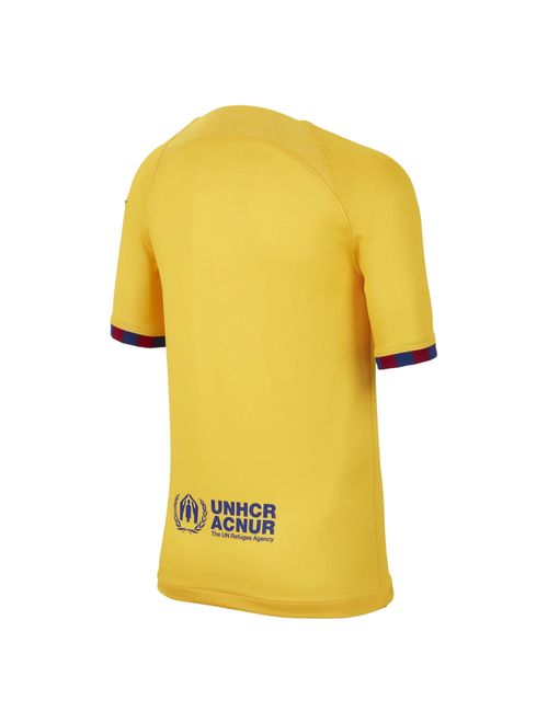 Camisa FC Barcelona 2023/24 Nike Stadium Infantil - Amarela/Vermelha