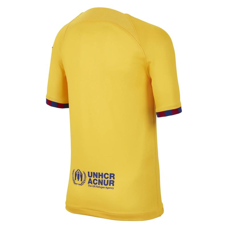 Camisa-FC-Barcelona-2023-24-Nike-Stadium-Infantil---Amarela-Vermelha