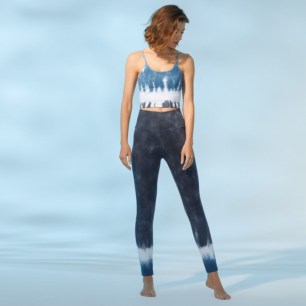 Legging Yoga Tie Dye Chumbo Com Azul Algodão Pitta
