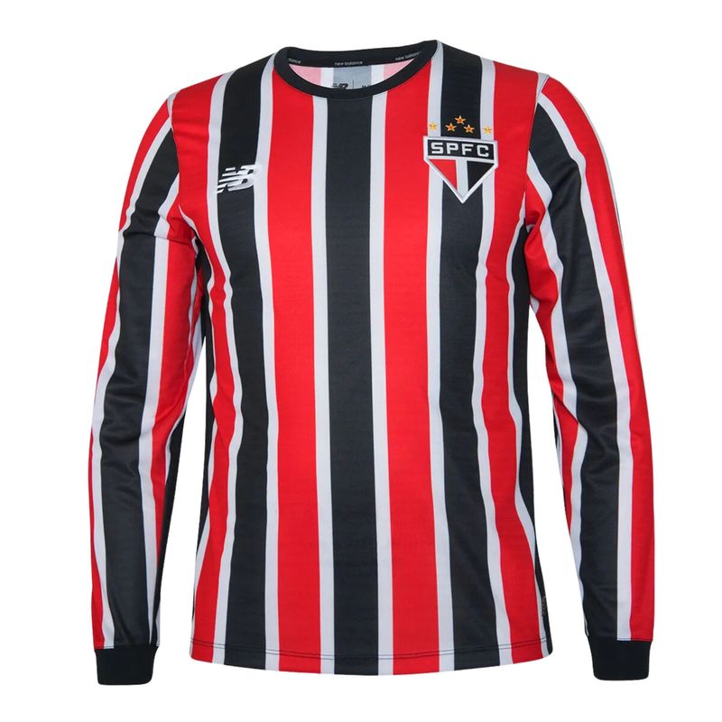 Camisa-Manga-Longa-Sao-Paulo-IL-2024-25-New-Balance-Torcedor-Masculina---Vermelha-Preta-Banca