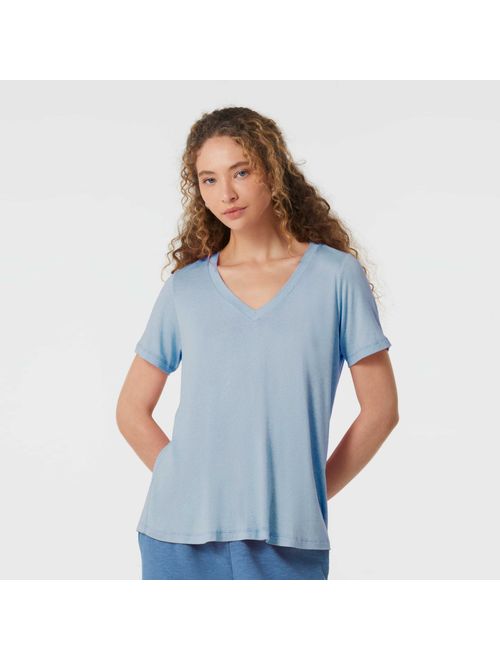 Blusa Fitness Decote V Azul Jeans Claudia