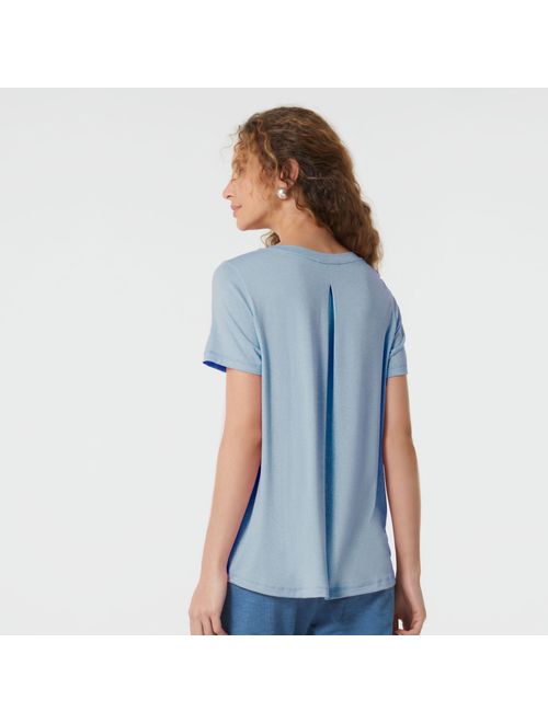 Blusa Fitness Decote V Azul Jeans Claudia