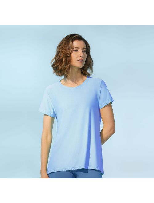 Camiseta Fitness Abertura Costas Azul Jeans Emma